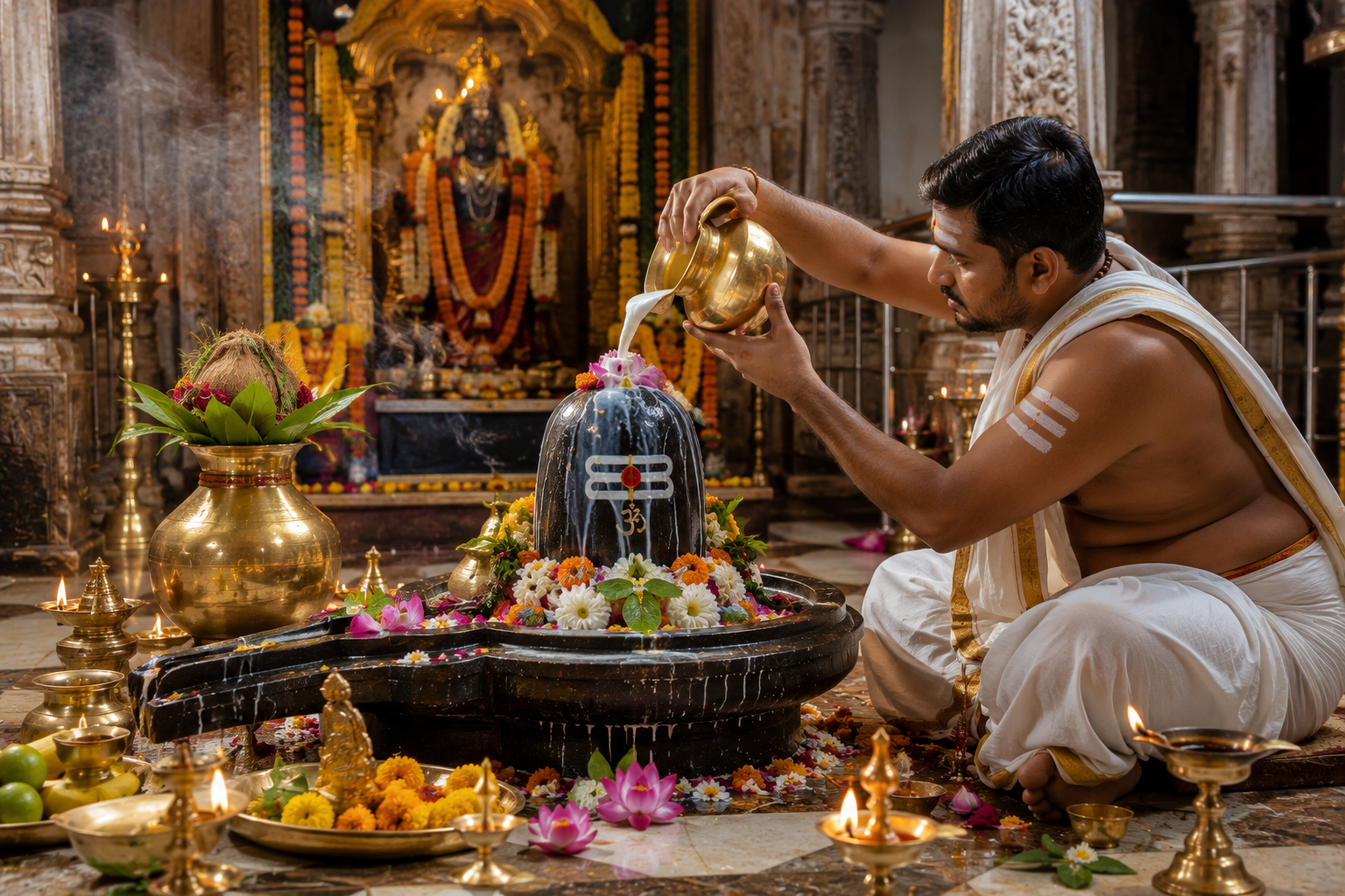 Rudra Abhishek puja ceremony at Shiva temple Varanasi